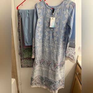 Motifz Blue 3-piece Kurta, trousers & dupatta. Pakistani/Indian outfit.